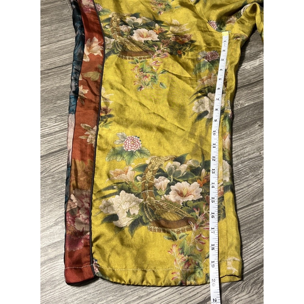 Johnny Was 100% Silk Floral Motif Boho Cropped WideLeg Golden Pant SZ M (40x20) - Picture 14 of 15